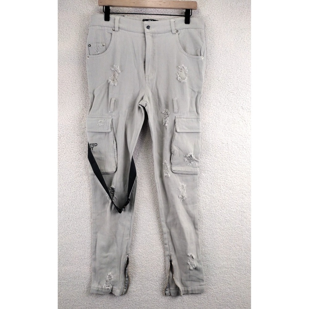 The Hideout‎ Clothing Elevated Spirit Mens Light Grey Cargo Pants Zip Ankle L